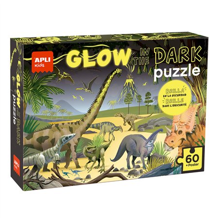 Jogo Educativo Puzzle Apli Fluor Dinossauros 60 Peças