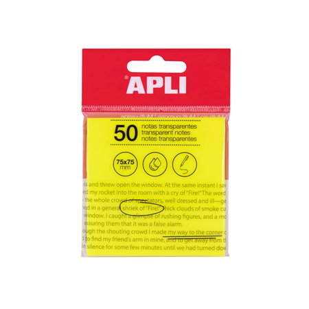 Bloco Notas Aderentes 075x075mm Film Apli Amarelo Transp 50F