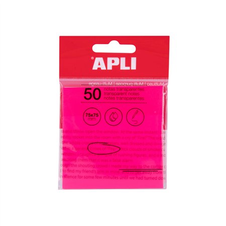 Bloco Notas Aderentes 075x075mm Film Apli Rosa Transp 50Fls