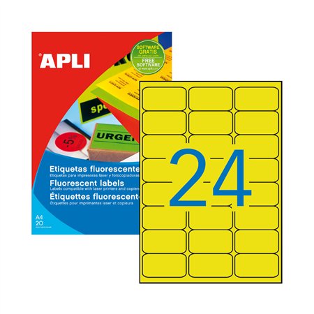 Etiquetas 064x033,9mm 20Fls Amarelo Fluorescente Apli 480un