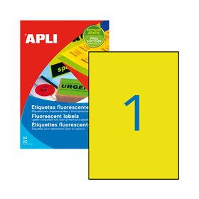 Etiquetas 210x297mm 20Fls A4 Amarelo Fluorescente Apli 20un