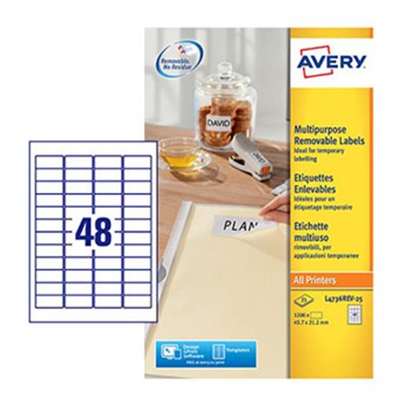Etiquetas Removíveis 045,7x021,2mm Avery 25 Folhas 1200un