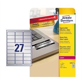 Etiquetas Resistentes 63,5x29,6mm Avery 8 Folhas Prata