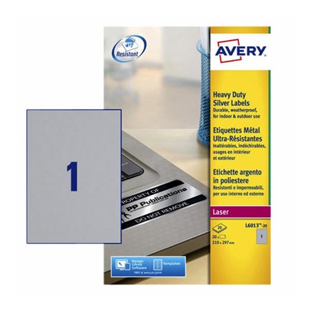 Etiquetas Resistentes 210x297mm 20Fls Prata Avery 20un
