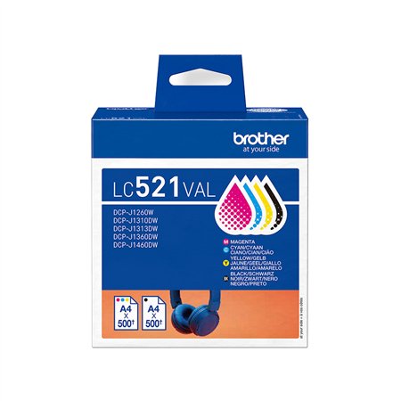 Pack Tinteiros Brother LC521VAL 4 Cores 500 Pág.