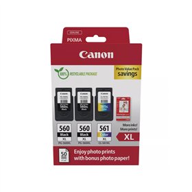 Pack Tinteiros Canon 560XLx2/561XL Preto/Cor+Papel 3712C012