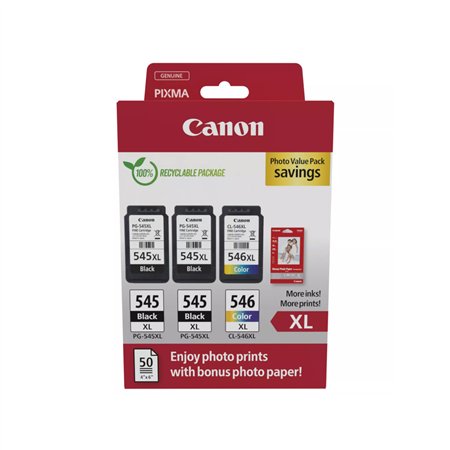 Pack Tinteiros Canon 545XLx2/546XL Preto/Cor+Papel 8286B015