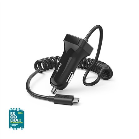 Carregador Isqueiro Auto USB-C 12W 1m Preto