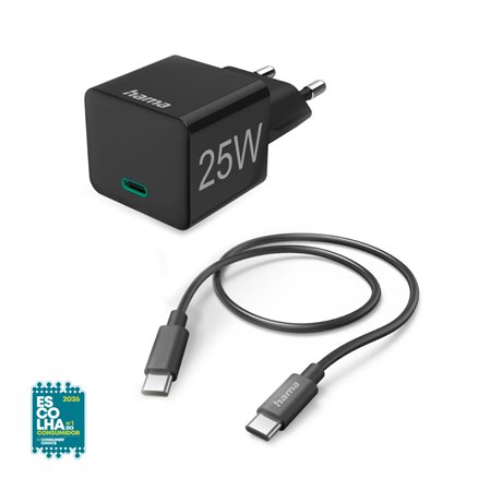 Carregador USB-C PD 25W Rápido Cabo 1,5m Preto