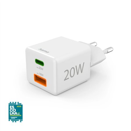Carregador USB-C + USB-A 20W Rápido Mini-charger Branco