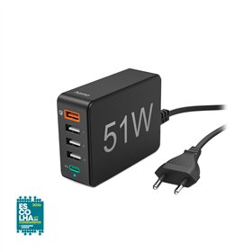 Carregador USB-C 1 Porta + USB-A 4 Portas 51W Rápido Preto