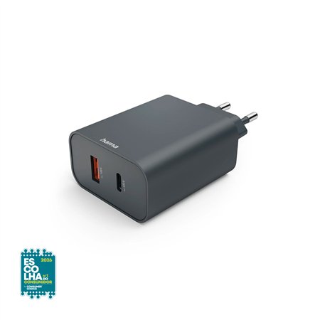 Carregador USB-A + USB-C PD 45W Rápido Cinza