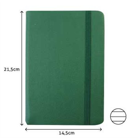 Bloco Notas Pautado 21,5x14,5cm Semi Pele Verde 116Fls