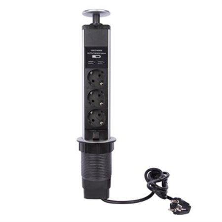 Tomada Tripla POP-UP de Secretária 2x USB-A - SCHUKO