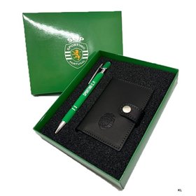 Esferografica+Porta Cartoes em Pele Sporting CP