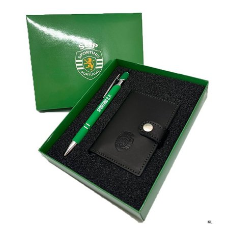 Esferografica+Porta Cartoes em Pele Sporting CP