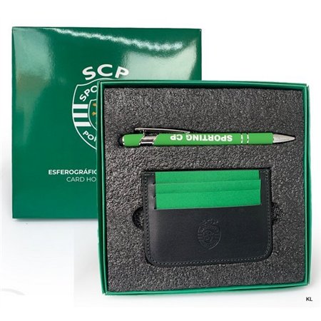 Conjunto Porta Cartoes Pele + Esferog. SportingCP