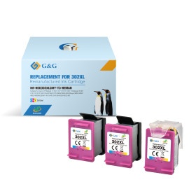 HP 302XL Color Pack de 3 Cartuchos de Tinta Remanufaturados - G&G