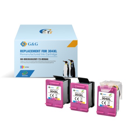 HP 304XL Color Pack de 3 Cartuchos de Tinta Remanufaturados - G&G