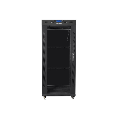 Armário rack Lanberg 19" 22U 800X1000 embalagem plana porta de vidro preto com LCD