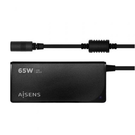 Aisens ASLC-65WAUTO-BK Carregador de Laptop/ 65W/ Automático/ 9 Conectores/ Voltagem 18,5-20V/ 1 USB QC3.0