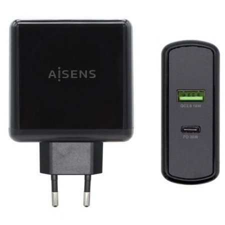Carregador de parede Aisens ASCH-2PD30QC-BK/ 1xUSB Tipo-C/ 1x USB/ 48W