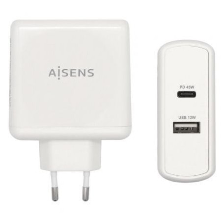 Carregador de parede Aisens ASCH-2PD45A-W/ 1xUSB Tipo-C/ 1x USB/ 57W