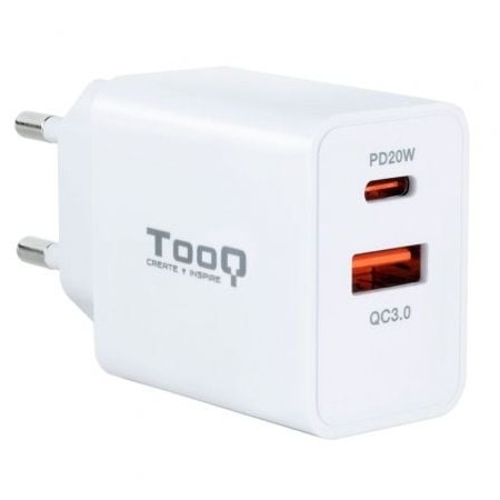 Carregador de parede TooQ TQWC-2SC04WT/ 1xUSB tipo C/ 1xUSB/ 20W