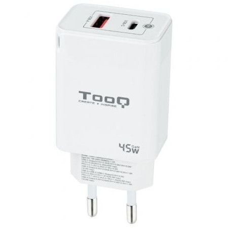 Carregador de parede TooQ TQWC-GANQCPD45WT/ 1xUSB Tipo-C/ 1xUSB/ 45W