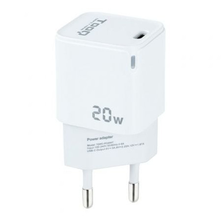 Carregador de parede TooQ TQWC-PD20WT/ 1xUSB Tipo-C/ 20W/ Branco