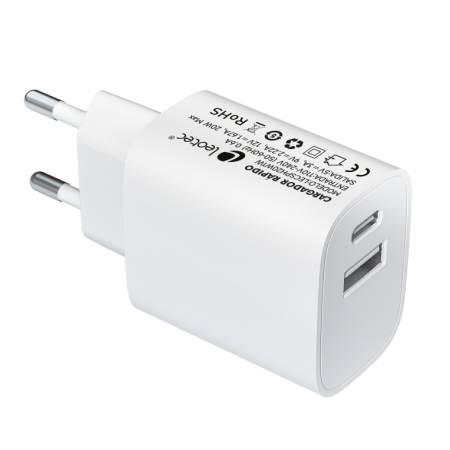 Carregador Leotec 20W Quick Charge 1 USB Type-C Pd 1 USB-A Branco