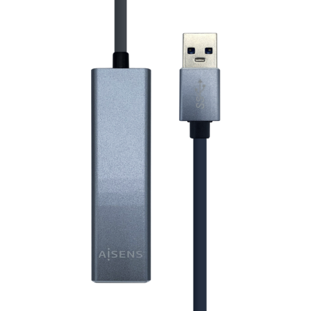 Conversor Aisens USB 3.0 para Gigabit Ethernet 1000 Mbps Hub 3Xusb3.0 Cinzento 15Cm
