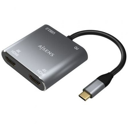 Adaptador USB tipo C Aisens A109-0625/ 2x HDMI 4K SST MST fêmea - VGA fêmea - USB tipo C macho - USB fêmea - USB tipo C fêmea