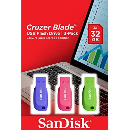 Sandisk Cruzer Blade 3x 32GB USB flash drive USB tipo A 2.0 Azul, Verde, Rosa