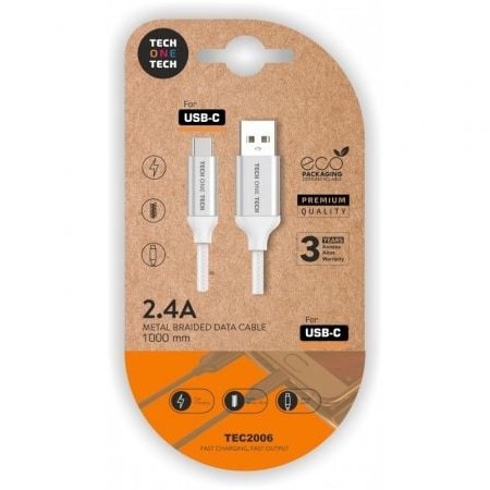 Tech One Tech TEC2006 Cabo USB 2.0/ USB Tipo-C Macho - USB Macho/ 1 m/ Branco