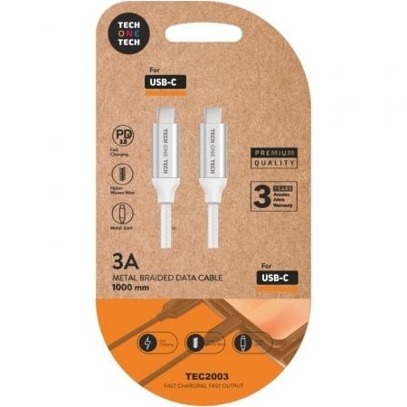 Cabo Tech One Tech USB 2.0 TEC2204/ USB tipo C macho - USB tipo C macho/ 1 m/ branco