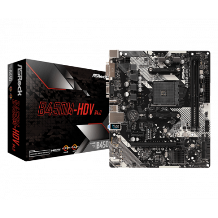 Soquete Asrock B450M-HDV R4.0 AM4 Micro ATX AMD B450