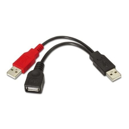 Cabo USB 2.0 + Alimentação Aisens A101-0030/ USB Fêmea + USB Macho - USB Macho/ 15cm/ Preto/ Vermelho