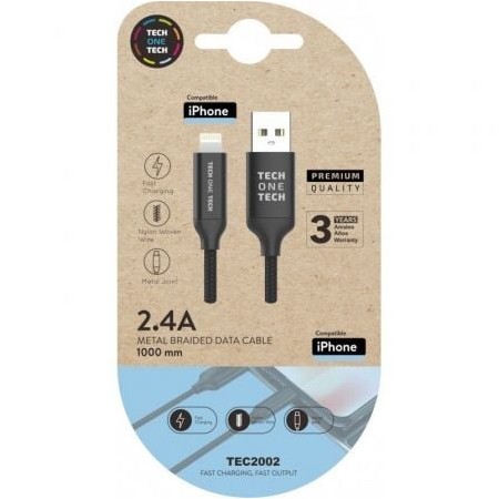 Tech One Tech TEC2002 Cabo USB 2.0/USB Macho - Lightning Macho/1m/Preto