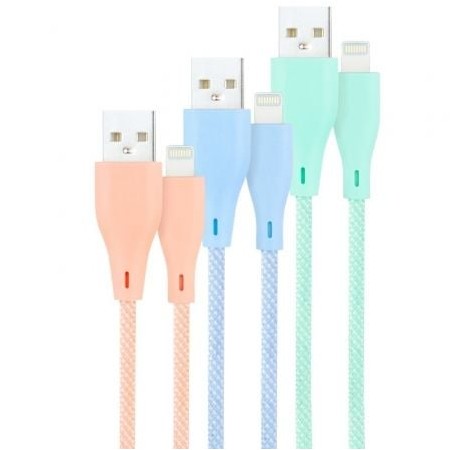 Cabos de Nanocable Lightning USB 2.0 10.10.0401-CO1/ USB Macho - Lightning Macho/ 1m/ 3 Unidades/ Rosa, Azul e Verde