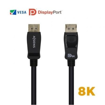 Cabo Displayport 1.4 8K Aisens A149-0430/ Displayport Macho - Displayport Macho/ 0,5m/ Certificado/ Preto