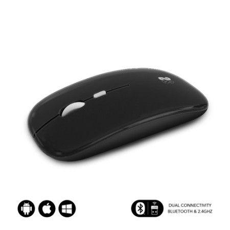 SUBBLIM Mouse óptico sem fio 2.4G e mouse plano duplo Bluetooth recarregável preto