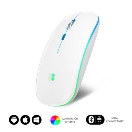 MOUSE ÓPTICO SEM FIO 2.4GY BT RGB LED DUPLO MOUSE PLANO BRANCO