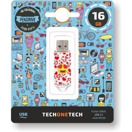 Pendrive 16GB Tech One Tech Emojis Coração Olhos USB 2.0