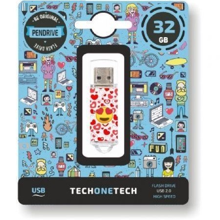 Pendrive 32GB Tech One Tech Emojis Coração Olhos USB 2.0