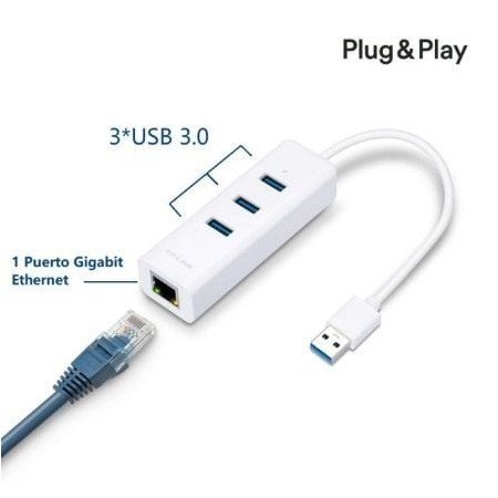 TP-Link UE330 Hub USB 3.0/ 3xUSB/ 1xRJ45/ Branco