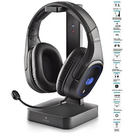 Fones de ouvido sem fio para jogos com microfone NGS GHX-600/ Jack 3.5/ USB 2.0/ Óptico/ Preto