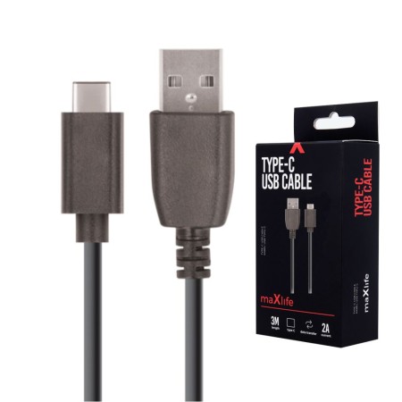 Cabo Usb-A 2.0 2A Macho / Usb-C Preto 1M