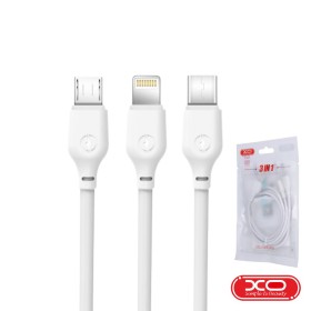 Cabo Usb-A 2.0 Macho / Micro Usb Usb-C Lightning1M Branco Xo Cabo Usb-A 2.0 Macho / Micro Usb Usb-C Lightning1M Branco Xo