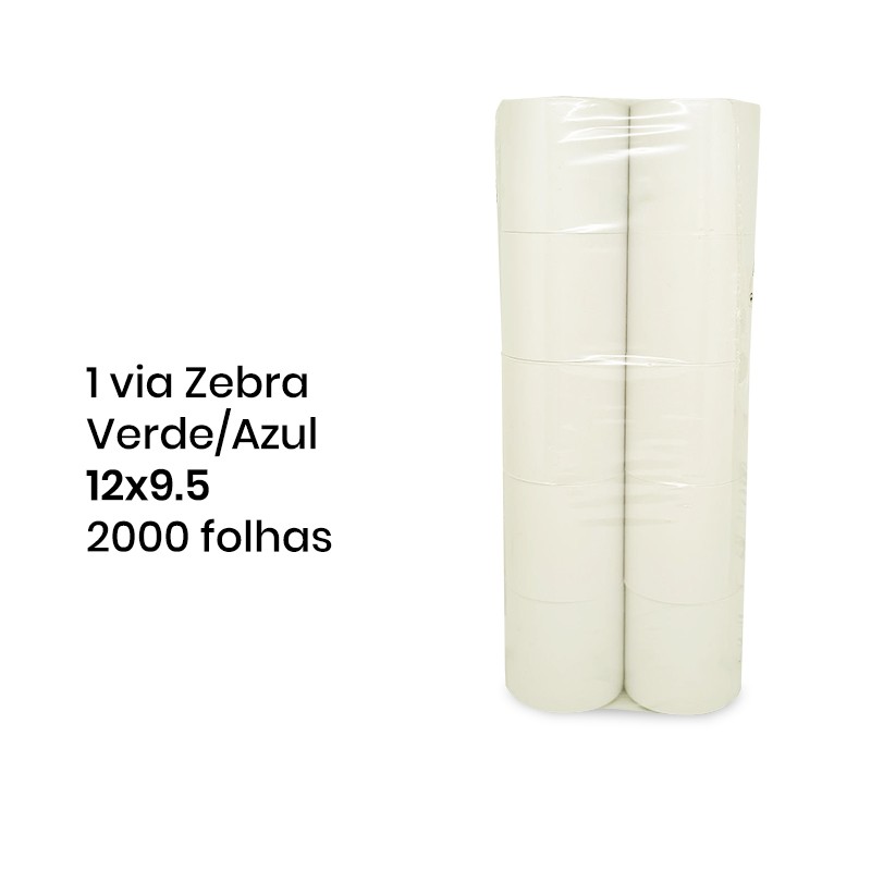 Papel de Computador 12x9,5 - 1 Via Zebra Verde/Azul - 2000 Folhas
